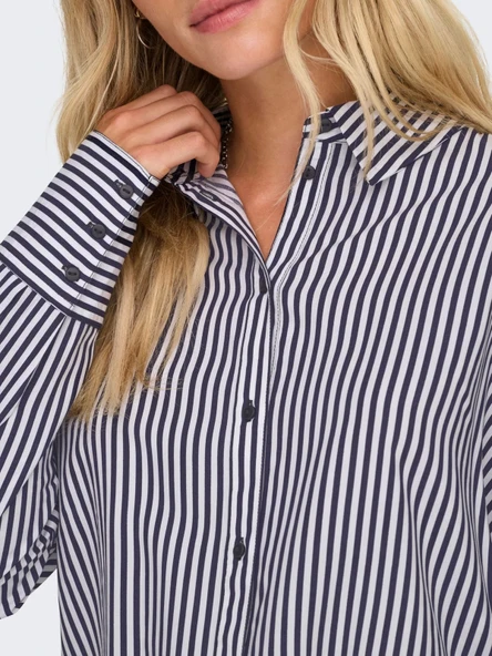 Only 15320243 Kadin Gomlek - Lacivert Cizgili - Resim 7