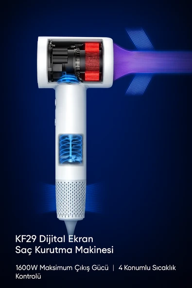 Dijital Ekranlı Saç Kurutma Makinesi 1600W Güçlü 3 Hız ve 4 Sıcaklık Ayarı LED Ambient Işık - 7