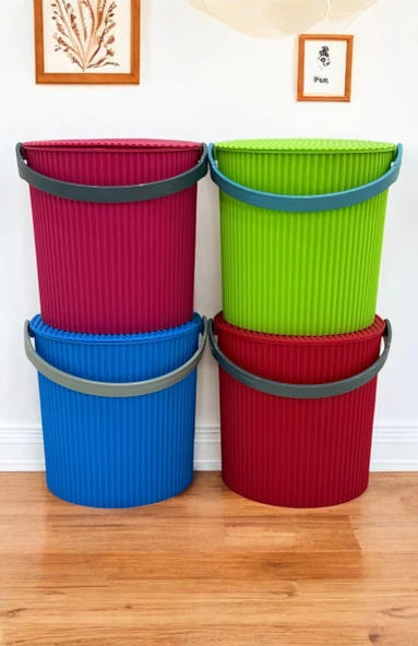 Rainbow 4’lü Mavi-Yeşil-Kırmızı-Pembe Büyük Boy 13 Litre Yuvarlak Kova Piknik Sepeti Meyve Kovası - 3