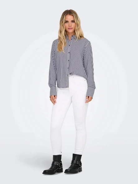 Only 15320243 Kadin Gomlek - Lacivert Cizgili - Resim 2