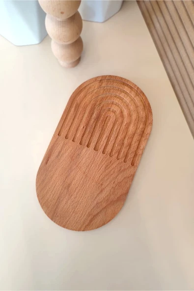 Mobawood Ahşap Oval Oymalı Çerez, Kahvaltı, Sunum, Kahve Tabağı - 3