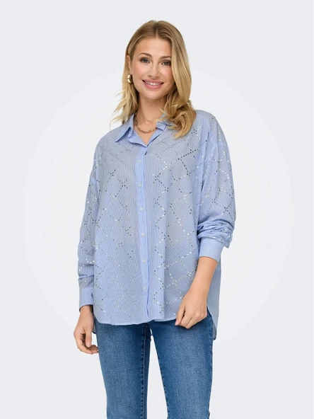 Only 15334071 Kadin Gomlek - Mavi Cizgili - Resim 2