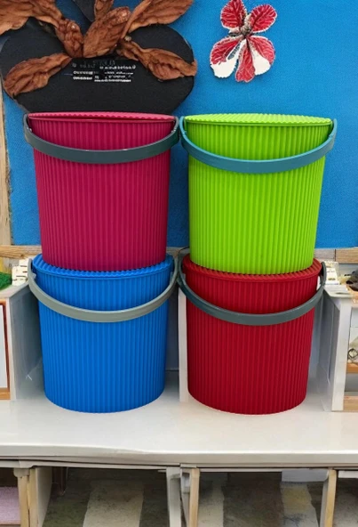 Rainbow 4’lü Mavi-Yeşil-Kırmızı-Pembe Büyük Boy 13 Litre Yuvarlak Kova Piknik Sepeti Meyve Kovası - 4