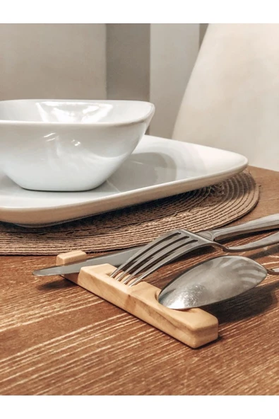 inwood Ahşap 6 Adet Kaşık Çatal Servis Tabağı Sunumluk