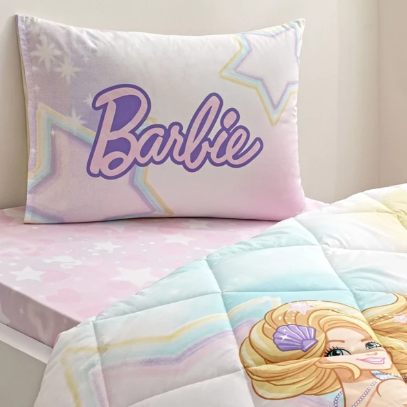 Taç Lisanslı Barbie Mermaid Tek Kişilik Pamuk Yorgan Seti - Resim 2
