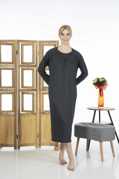 Estiva 23245-5 Kare Yaka Uzun Kollu Desenli Likra Viskon Günlük Elbise - 4