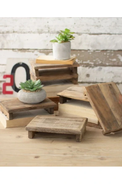 atolyesiahsap Ahşap Mini Servis Ayaklı Tabak 2'li - Resim 2