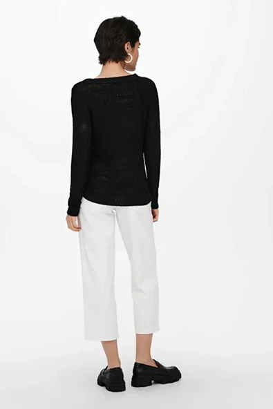 Only 15113356 0 Yaka Kadin Triko - Siyah - Resim 2