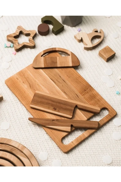 Ronde Çocuklar Için Kesme Tahtası Ve Güvenli Ahşap Bıçak Yürümeye Başlayan Gereçler Montessori Oyuncak - 1