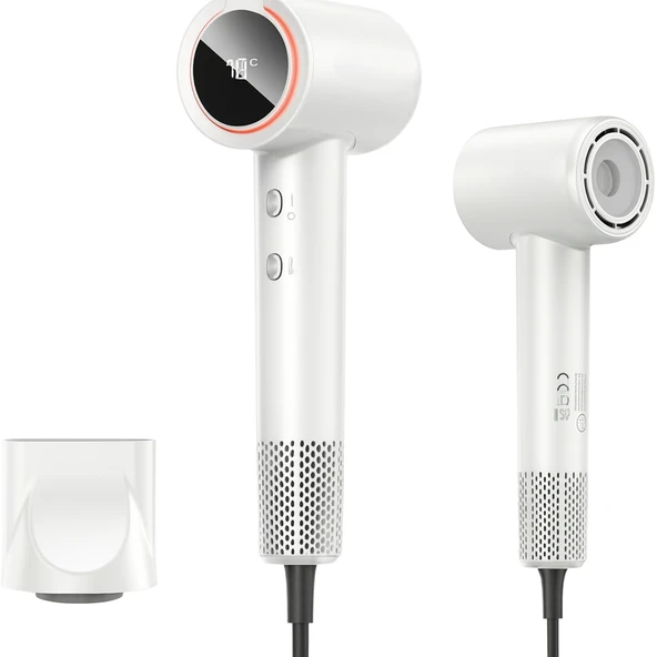 Dijital Ekranlı Saç Kurutma Makinesi 1600W Güçlü 3 Hız ve 4 Sıcaklık Ayarı LED Ambient Işık