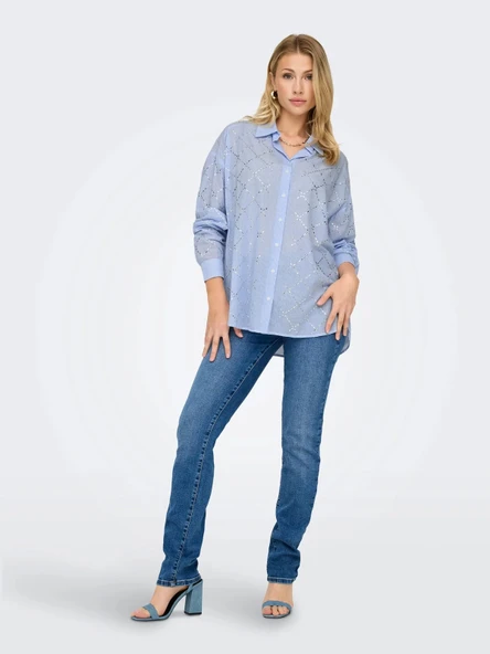 Only 15334071 Kadin Gomlek - Mavi Cizgili - Resim 3