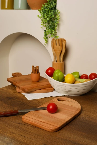 Woodya Ahşap Kesme Tahtası - Ahşap Sunum Tahtası - Ahşap Servis Tahtası - Anneler Günü Hediyesi 34x19 Cm - Resim 4