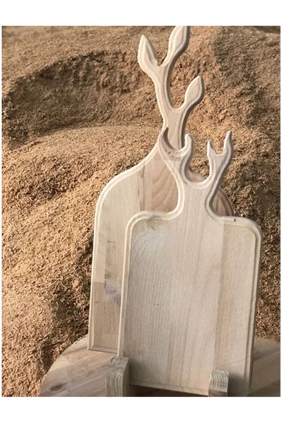 AHŞAPİŞLER Ahşap Geyik/yaprak Saplı Platformlu Sunum Kesme Tahtası 2'li O-058 ürün görseli