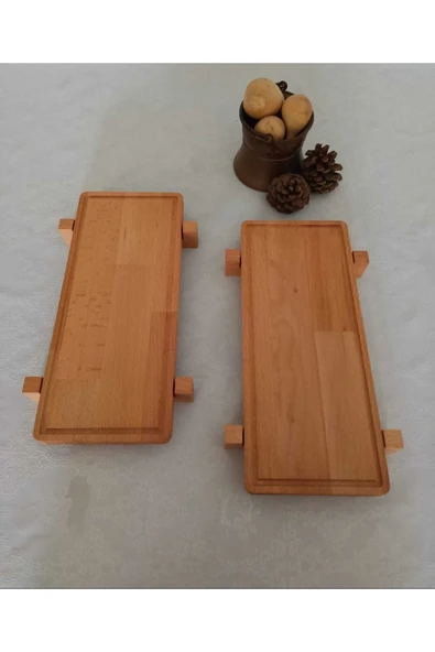 HOMEASY 2'li Set Doğal Ahşap Ayaklı Servis Tahtası Sunum Tabağı Dekoratif Naturel Hediyelik ürün görseli 1