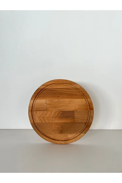 kanat ahşap atölyesi AHŞAP YUVARLAK KÜÇÜK BOY PİZZA SUNUMLUK VE KESME TAHTASI - Resim 3