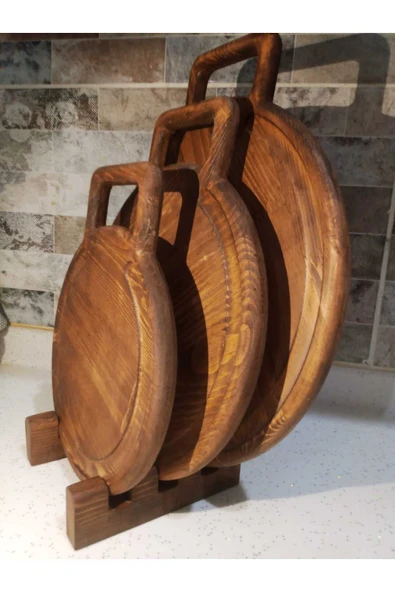 Ahşap Teslim Kesme Tahtası 3'lü Set, Dekoratif Ahşap Sunumluk Kahverengi (CEVİZ RENGİ)