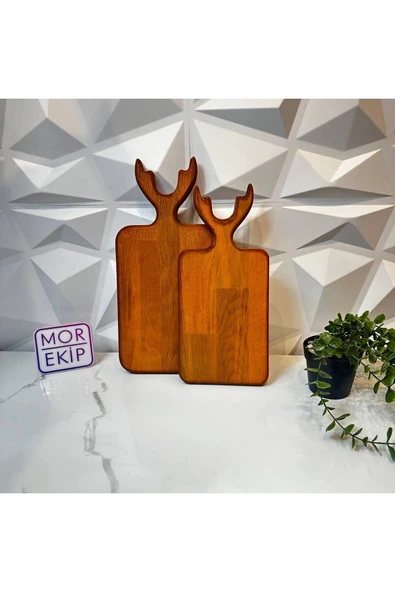 MORLİNA Ahşap Geyik 2li Sunum Kesme Tahtasi - Resim 6
