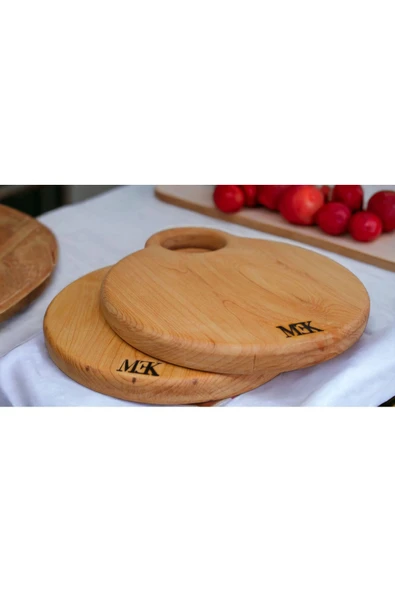MEKWOOD Doğrama Tahtası & Sunumluk Yuvarlak Kulplu 29.5×24.5 Cm - Resim 4