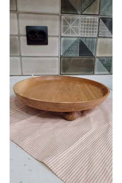 Minimalhomedesign Ahşap Ceviz Top Ayaklı Sunumluk Tepsi 30cm/ceviz Kase, Çerezlik/top Ayaklı Ağaç Kahve Sunumu - 3