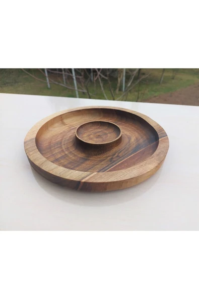 Timber Ahşap Ceviz Doğal Ahşap Kuruyemiş Cips Peynir Kahvaltı Servis Sunum Tabağı 23x23x2 - 6