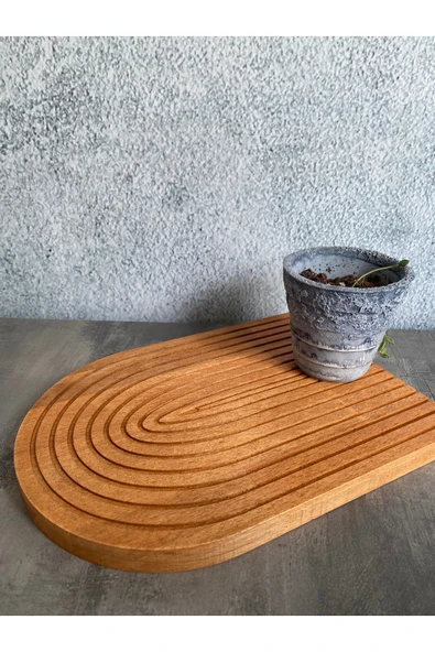 yağmur sanat Ahşap Oymalı Yarım Gökkuşağı Dekoratif Tepsi Sunum Tepsisi Sunumluk 1 Adet - 3