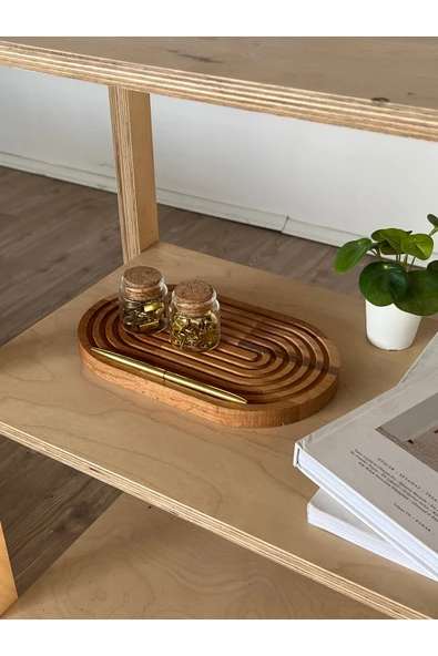 kanat ahşap atölyesi AHŞAP OYMALI OVAL TAMTUR DEKORATİF SUNUM TEPSİSİ, KAHVALTILIK - 6