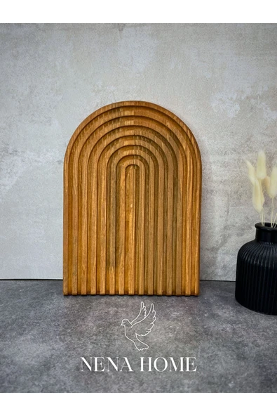 NENA HOME 2'li Ahşap Oymalı Dalgalı Uzun Ve Yarım Gökkuşağı Dekoratif Tepsi Sunum Tepsisi Sunumluk - 2