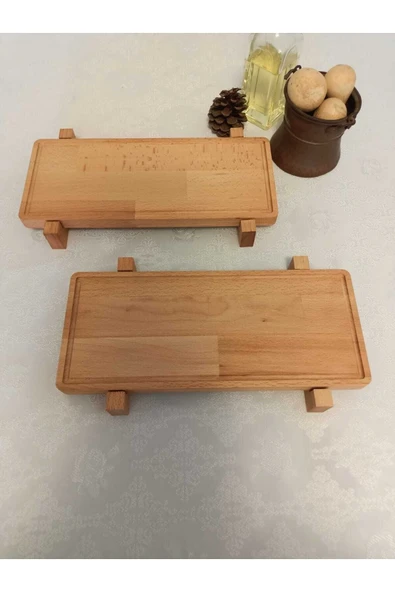 HOMEASY 2'li Set Doğal Ahşap Ayaklı Servis Tahtası Sunum Tabağı Dekoratif Naturel Hediyelik - Resim 2