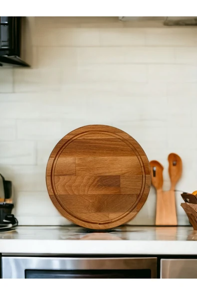 kanat ahşap atölyesi AHŞAP YUVARLAK KÜÇÜK BOY PİZZA SUNUMLUK VE KESME TAHTASI ürün görseli