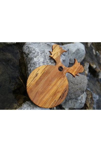 EGEWOODART Kesme Tahtası Gürgen Ahşap Özel Geyik Boynuzlu Yuvarlak Kesme Ve Servis Tahtası - Resim 2