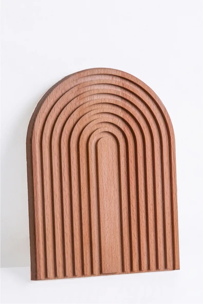 Forducts Doğal Ahşap Oymalı Yarım Gökkuşağı Dekoratif Tepsi Sunum Tepsisi Sunumluk - 2