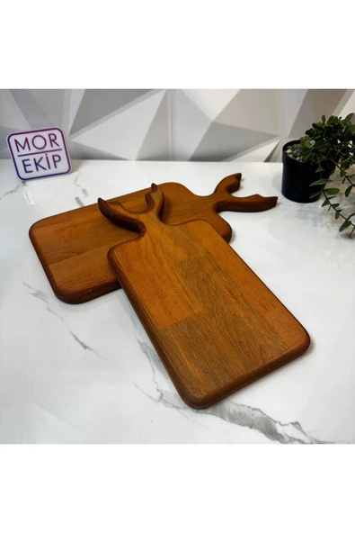 MORLİNA Ahşap Geyik 2li Sunum Kesme Tahtasi - Resim 2