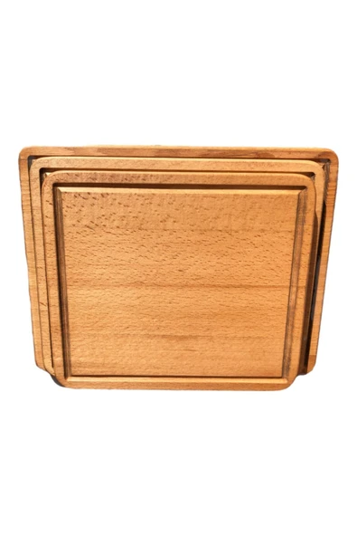 kütükland Kayın Sunum Steak Doğrama Kesme Tahtası 3'lü Set - Resim 4