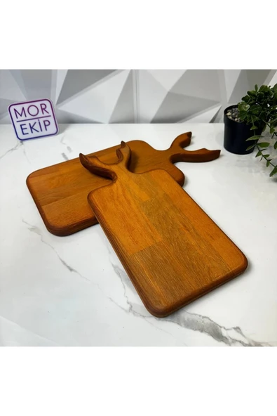 MORLİNA Ahşap Geyik 2li Sunum Kesme Tahtasi - Resim 3