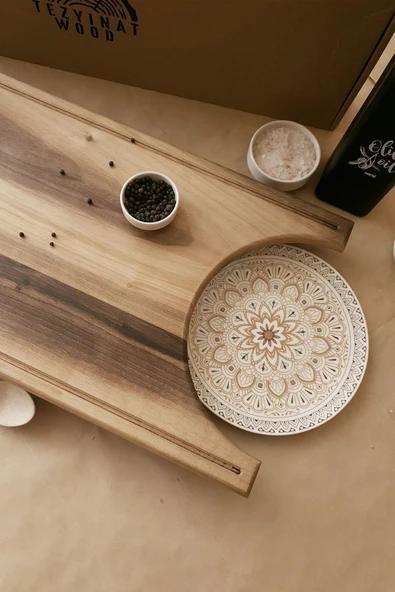 Tezyinat Wood -obruk Serisi Ceviz Ağacı Ahşap Kesme Sunum Tahtası Büyük Boy - Resim 4