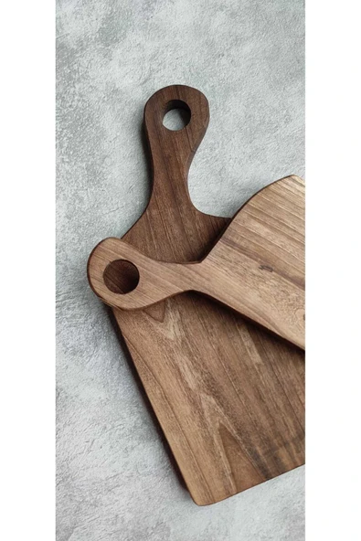 İlya Woodart İkili Kesme Tahtası, Ahşap Kesme Tahtası, Sunum Tahtası, Ceviz Ağacı Kesme ve Sunum Tahtası - Resim 3