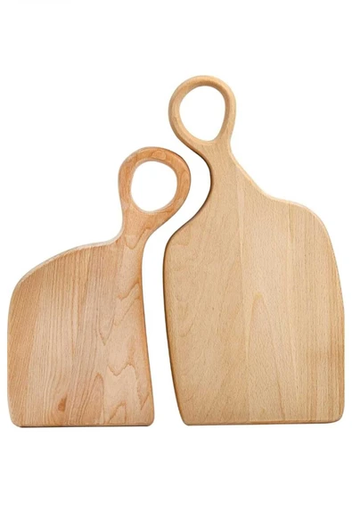 JHTshop 2 adet ahşap servis tabağı ve tepsi, saplı peynir tabağı, kayın ağacı kesme tahtası,peynir,ekmek,et - 2
