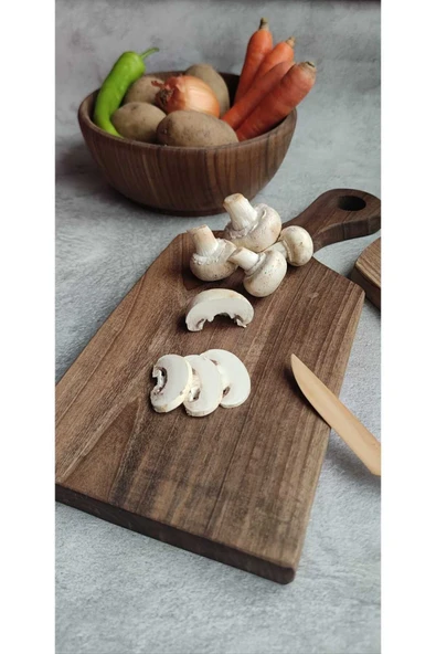 İlya Woodart İkili Kesme Tahtası, Ahşap Kesme Tahtası, Sunum Tahtası, Ceviz Ağacı Kesme ve Sunum Tahtası - Resim 5