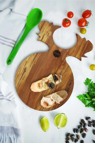 EGEWOODART Kesme Tahtası Gürgen Ahşap Özel Geyik Boynuzlu Yuvarlak Kesme Ve Servis Tahtası ürün görseli