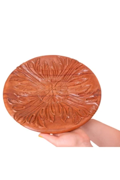 ROZASSHOME El Oyması Ahşap Dekoratif Kayık Tabak Tomurcuk Model Çap : 30 Cm - 2