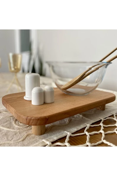 Yia Mas Lux Kayın Ağacı Dikdörtgen Ayaklı Sunum Tahtası Ahşap Servis Tabağı Kesme Tahtası - Resim 6