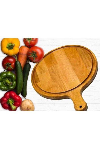livabord 28cm Saplı Ahşap Pizza Kesim Sunum Tabağı Lbsplpz28 - Resim 4