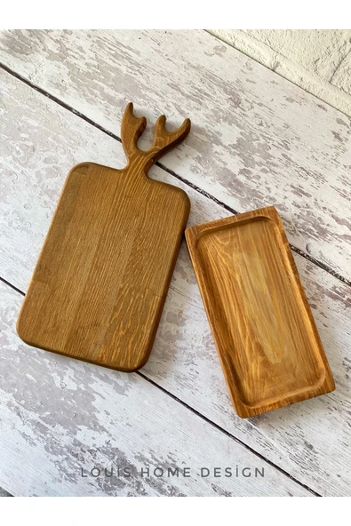 LOUİSHOME 2'li Takım Doğal Ahşap Kesme Tahtası Ve Sunumluk - Resim 3