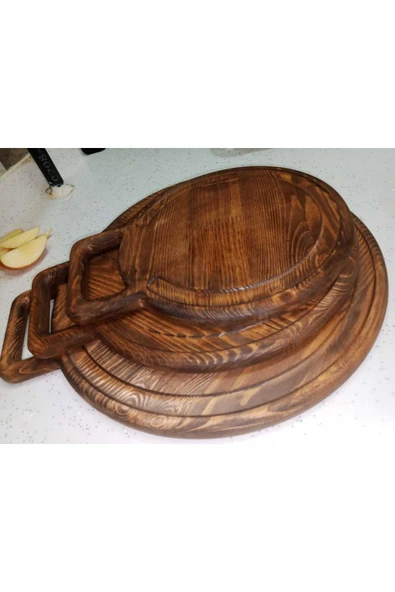 Ahşap Teslim Kesme Tahtası 3'lü Set, Dekoratif Ahşap Sunumluk Kahverengi (CEVİZ RENGİ) - 4