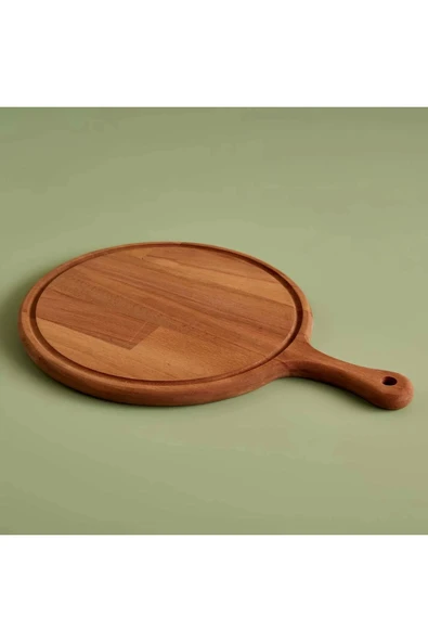 Evistro Dekoratif Ahşap Yuvarlak Saplı Pizza Sunum Tahtası 30 cm