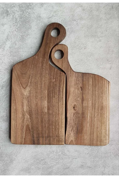 İlya Woodart İkili Kesme Tahtası, Ahşap Kesme Tahtası, Sunum Tahtası, Ceviz Ağacı Kesme ve Sunum Tahtası - Resim 4