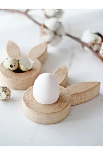 atolyesiahsap Ahşap 2’li Tavşanlı Sofra Ahşap Yumurtalık Servisi - Resim 2
