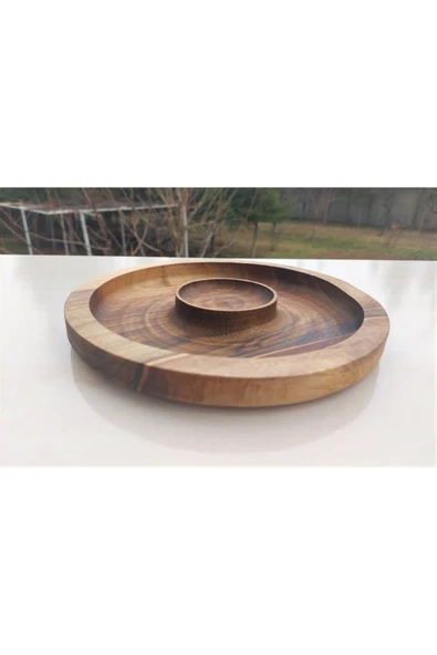Timber Ahşap Ceviz Doğal Ahşap Kuruyemiş Cips Peynir Kahvaltı Servis Sunum Tabağı 23x23x2 - 2