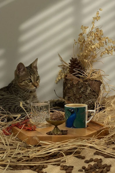 AhsaptanHerSey Kahve Servis Tabağı Türk Kahvesi Servis Tepsisi Sunumluk Masif Ahşap Kayın Ağacı Beşgen Model - 2