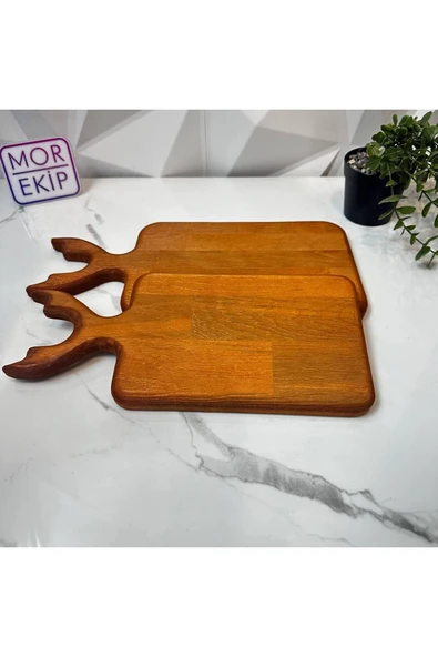 MORLİNA Ahşap Geyik 2li Sunum Kesme Tahtasi - Resim 7